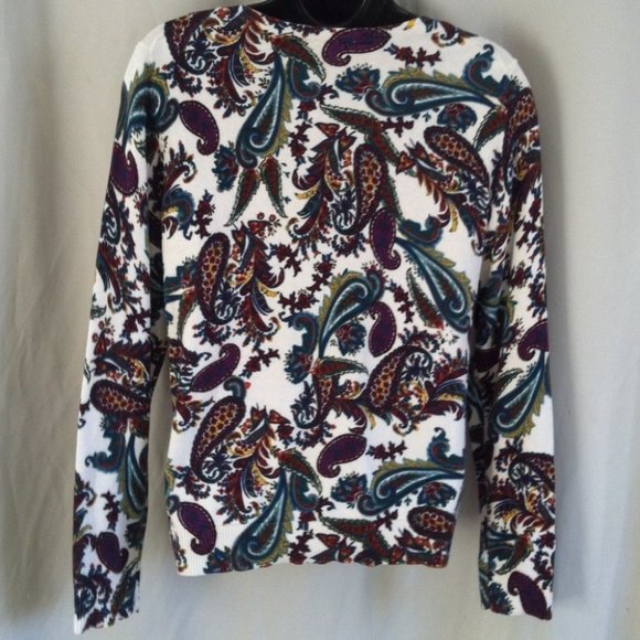 TALBOTS PETITE | Women's Paisley Print V Neck Sweater Size Medium - Picture 3 of 5